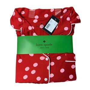 Kate Spade New York Women's 2PC Notch Pajama Set Jersey Red Pink Double Dot Size